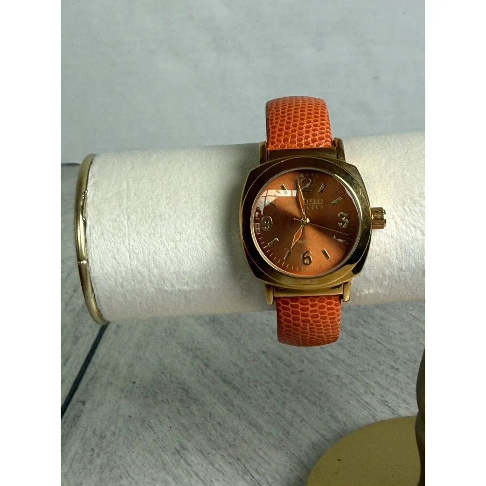 Joan Rivers Orange Gold Toned Wristwatch Adjustable Buckle Band Japan Movement